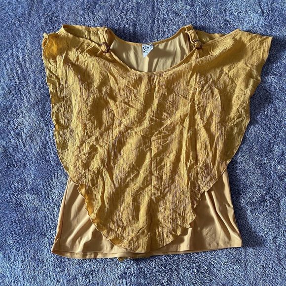 Naif Mustard Yellow Top Cold Shoulder Boho Blouse With Under Cami Size Medium - Picture 2 of 5